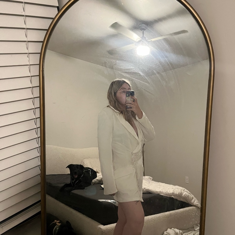 NWT Free People PatBO Velvet Blazer Mini Dress White Beaded Long Sleeve $1000